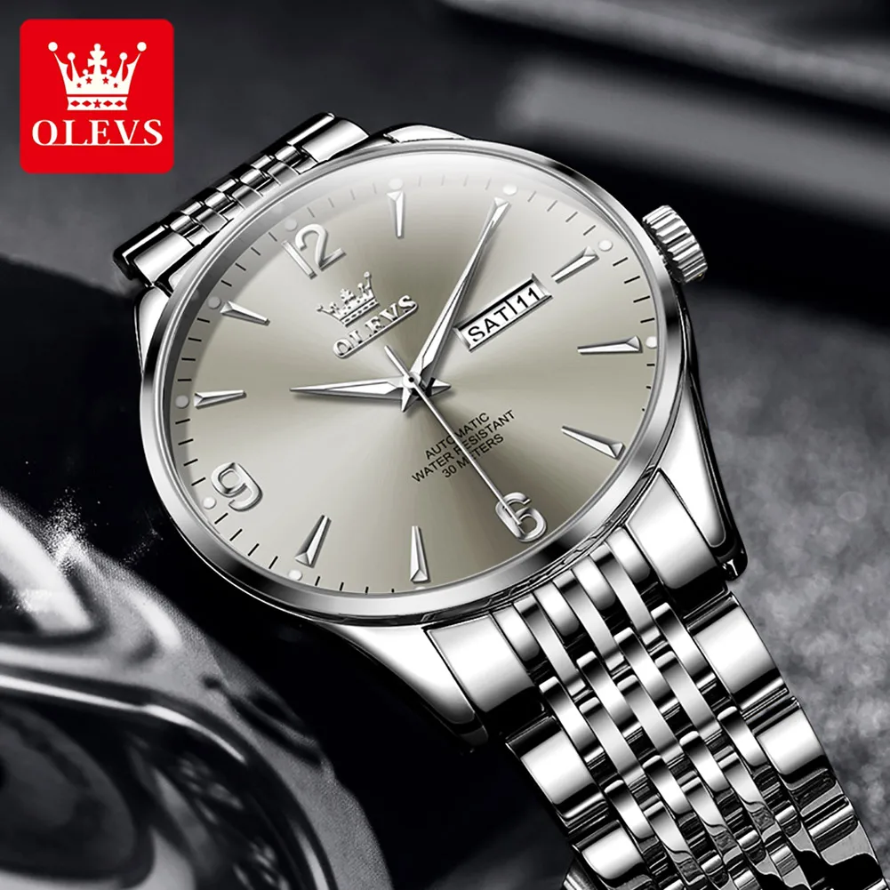 OLEVS TOP Brand Automatic Mechanical Watch for Men Calendar Week Waterproof Stainless steel Luminous Male Wristwatch