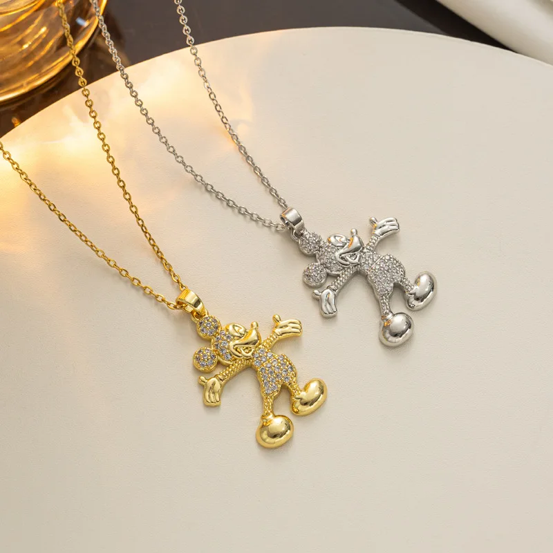 Cartoon Sanrio Mickey Collarbone Chain Crystal Smiley Face Gold and Silver Colour Pendant Jewelry Souvenir Accessories Gifts