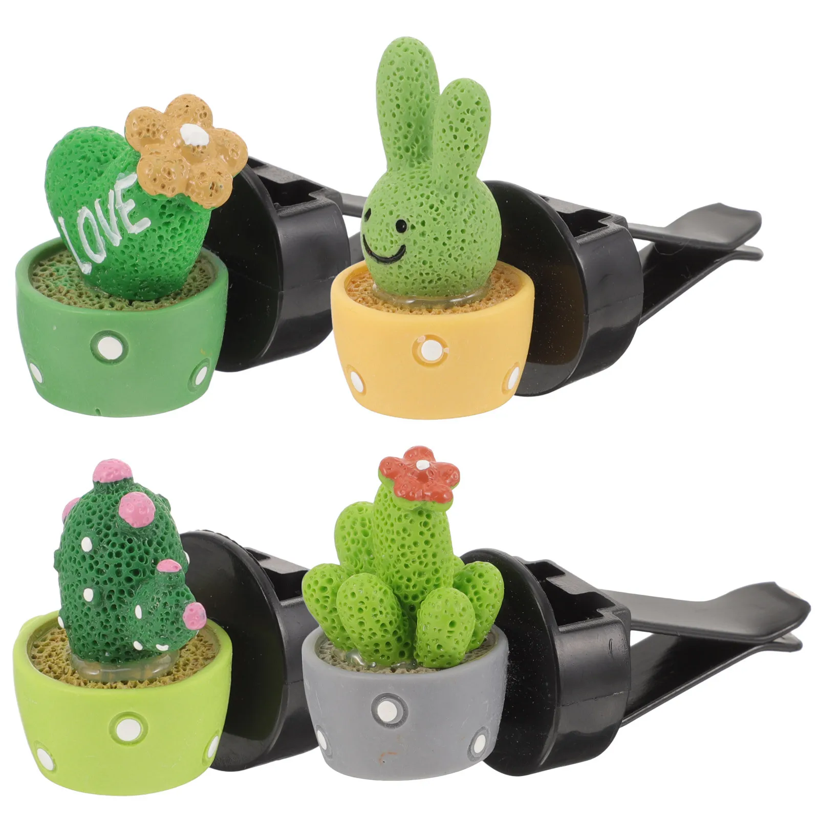 

4pcs Cactus Perfume Holder Air Freshener Resin Vent Accessories Unique Design Decorations Interior Lovely Office Home Bedroom