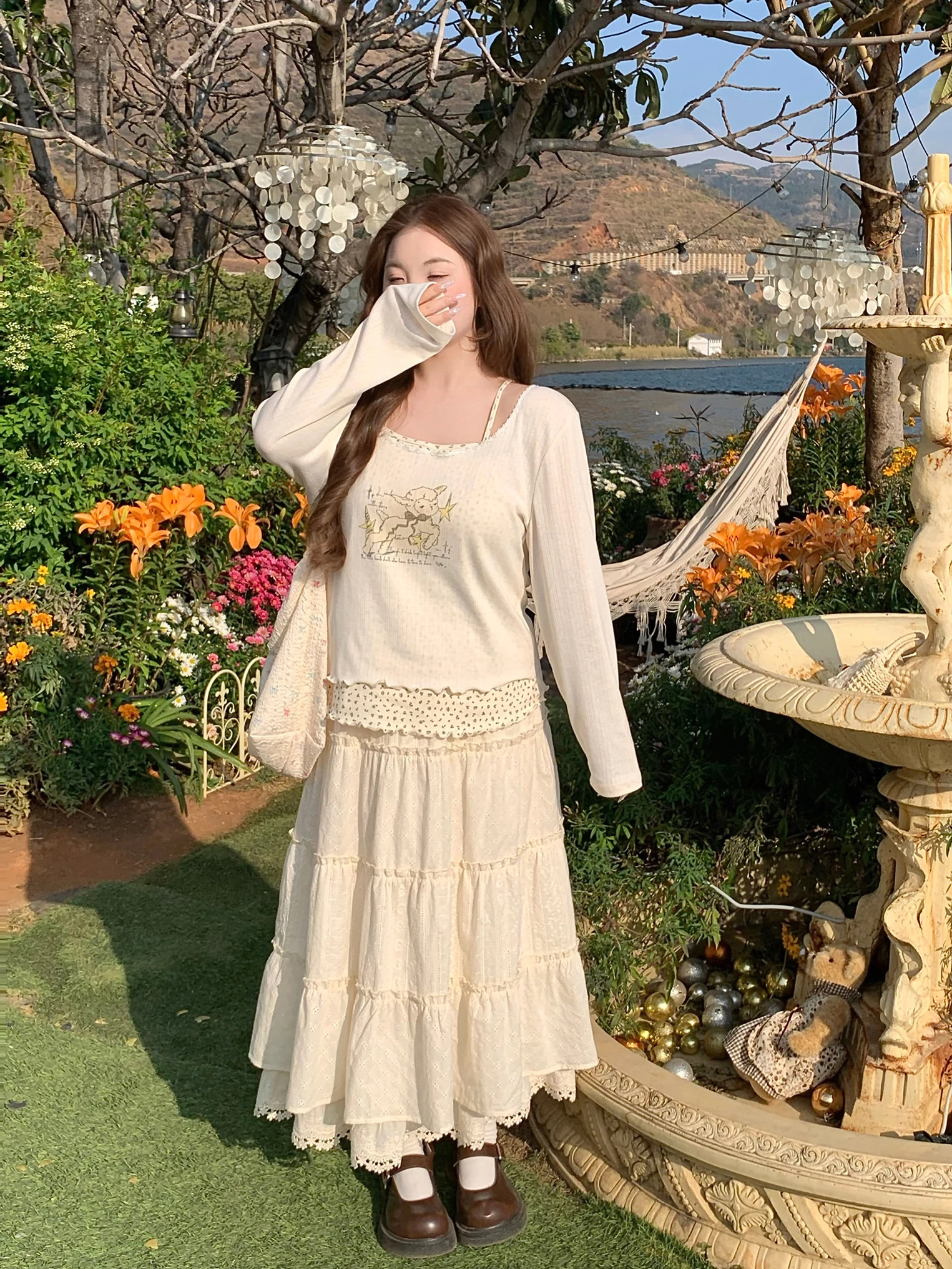 

Юбка-кейк из хлопка с объемной вышивкой для женщин больших размеров, модная новинка весны, с эффектом похудения