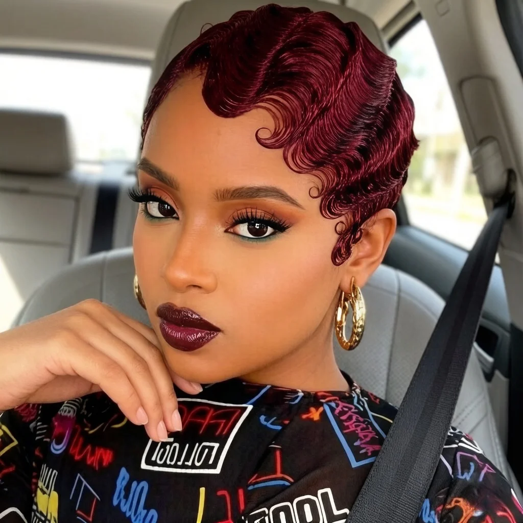 

Finger Wave 13x4 Lace Front Pixie Cut Wig |Human Hair Short Finger wave Wig for Women, Pre-Plucked with Baby Hair