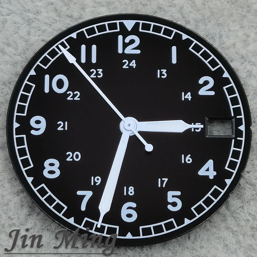High Quality 28.5mm Pilot Watch Face with 24 Hour Scale Arabic Numerals Date Dial Compatible with NH35 NH36 Movement