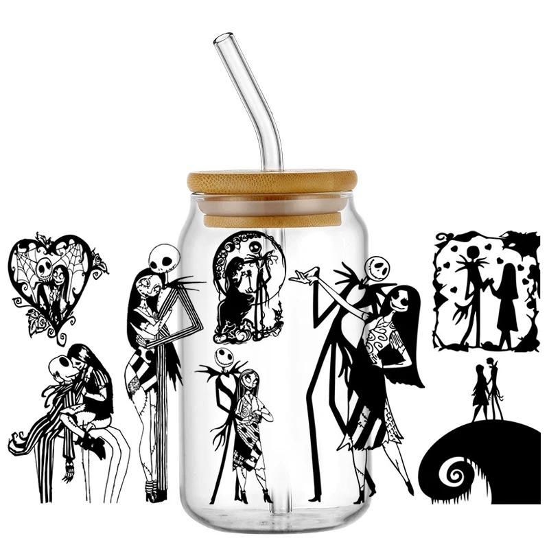 تصميم جديد Nightmara قبل عيد الميلاد مقاوم للماء لتقوم بها بنفسك الهاتف الكرتون الشارات ثلاثية الأبعاد نقل الأشعة فوق البنفسجية DTF ملصقات 16 أوقية نظارات كأس يلتف #3