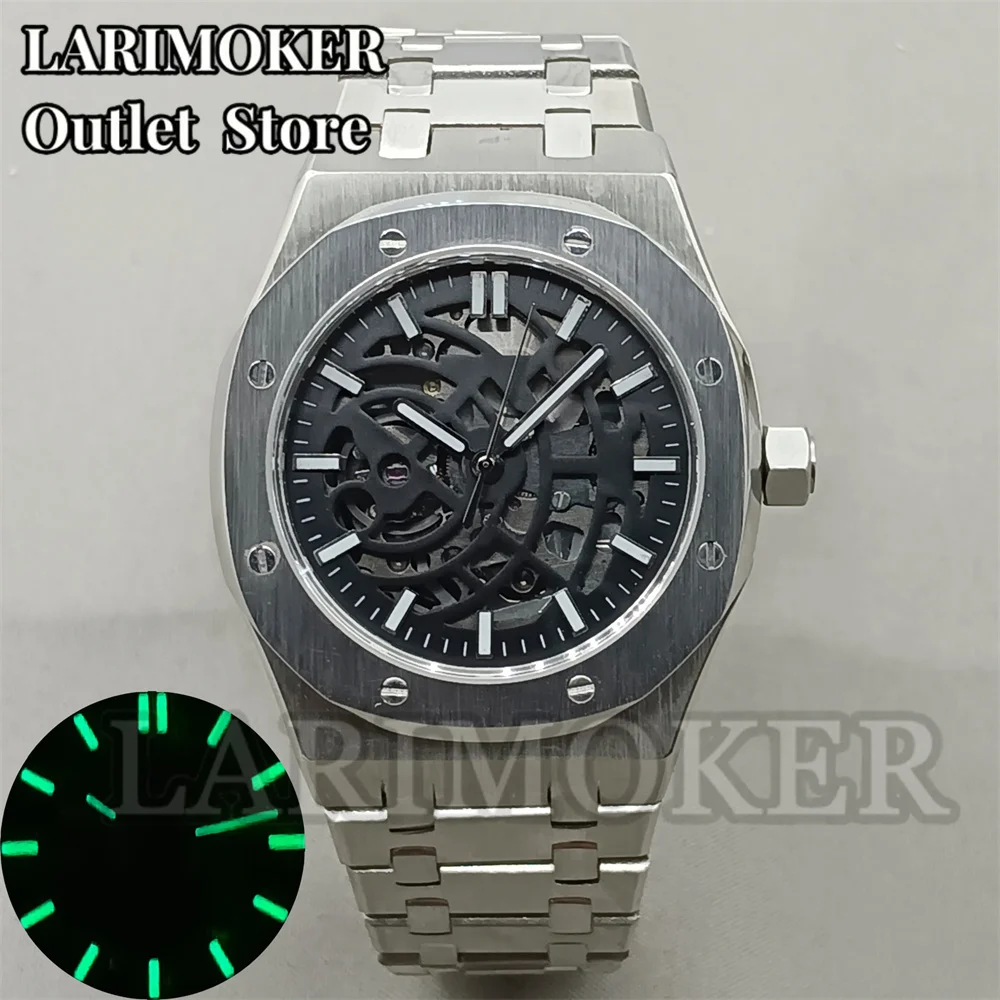 LARIMOKER 41mm men\'s watch Stainless steel case Stainless steel strap sapphire glass, using NH72 Hollow out movement