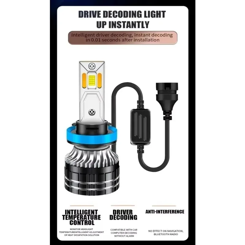 

Tiy 2PCS S8 Automotive LED Headlights General 30000lm 6000k White Headlight CSP 9570 H1 H4 H7 H11 9005/9006 Fog Light IP68 12V