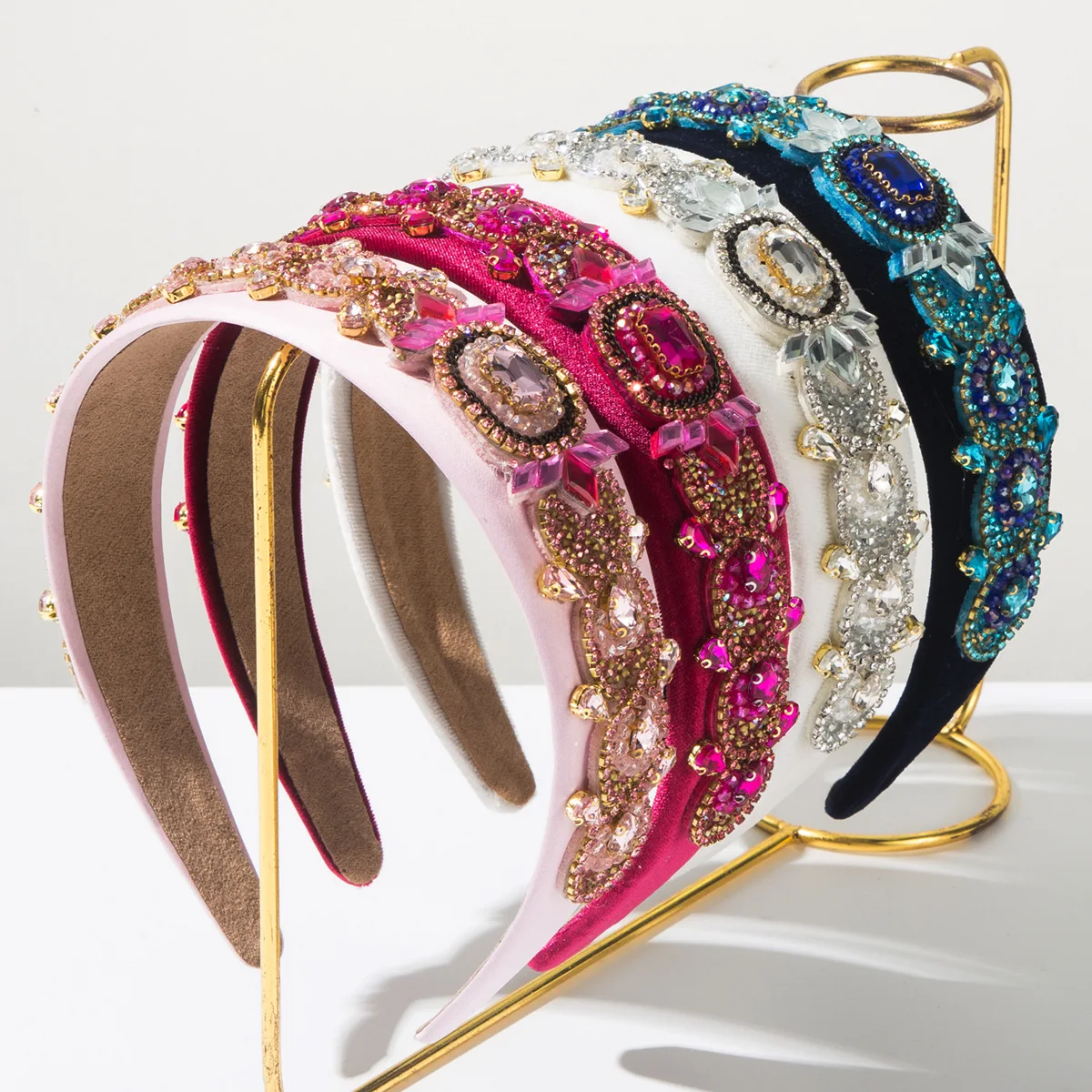

Retro Baroque Luxury Flannel with Diamond Headband Women's Versatile Wide Edge Hair Accessories