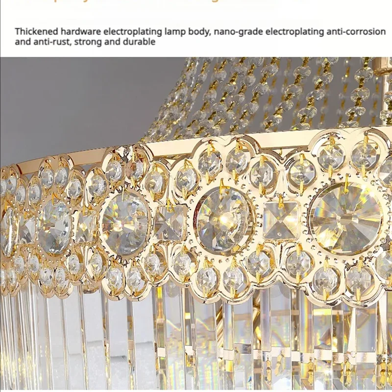 

Multi-Layer Crystal Chandelier, Gold Ceiling Pendant Light, Duplex Stairecase Living Room Lighting, Luxurious Home Decor Lamp