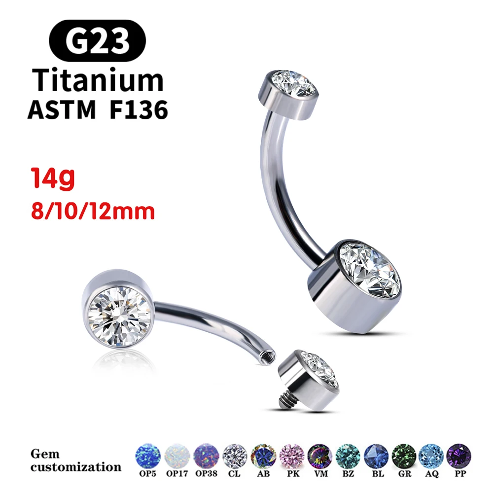 G23 Titanium Premium Gem Stone Belly Button Rings Body Piercing Jewellery 14G Navel Piercing Ring Jewelry For Women Wholesale