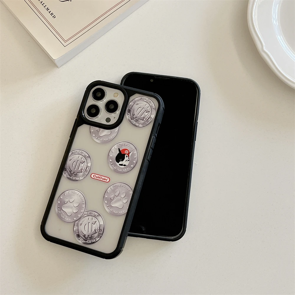 For iPhone 16 15 14 13 12 Pro Max Funny Coin Cat Armor Case 11 X XR XS Max 12 13 Mini Clear Shockproof Case 14 15 Plus