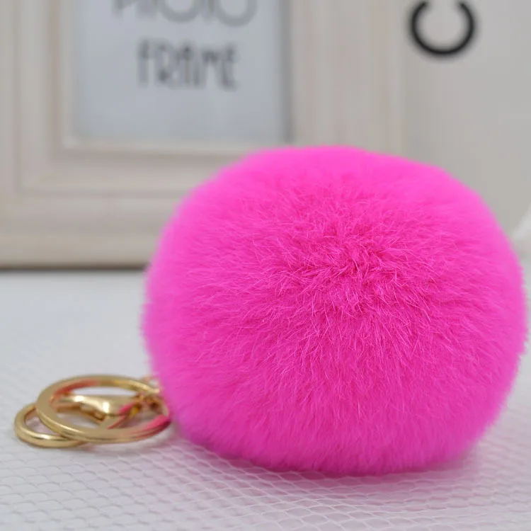 8cm Genuine Rex Rabbit Fur Ball Keychain Car Keyring Bag Pendant Pom Fluffy Key Chains