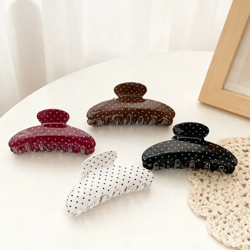 Vintage Hair Claw Clip Polka Dots Print Acrylic Large Size Shark Clip Simple Elegant Hairpin Hair Clips Women Hair Accessories view 4