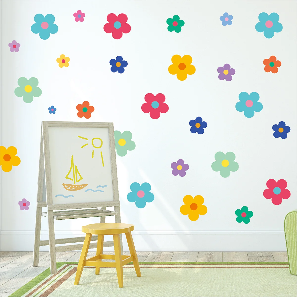 48pcs Colorful Flowers Pattern Wall Stickers Living Room Porch Bedroom Bathroom DIY Home Decoration Waterproof Glass Decals