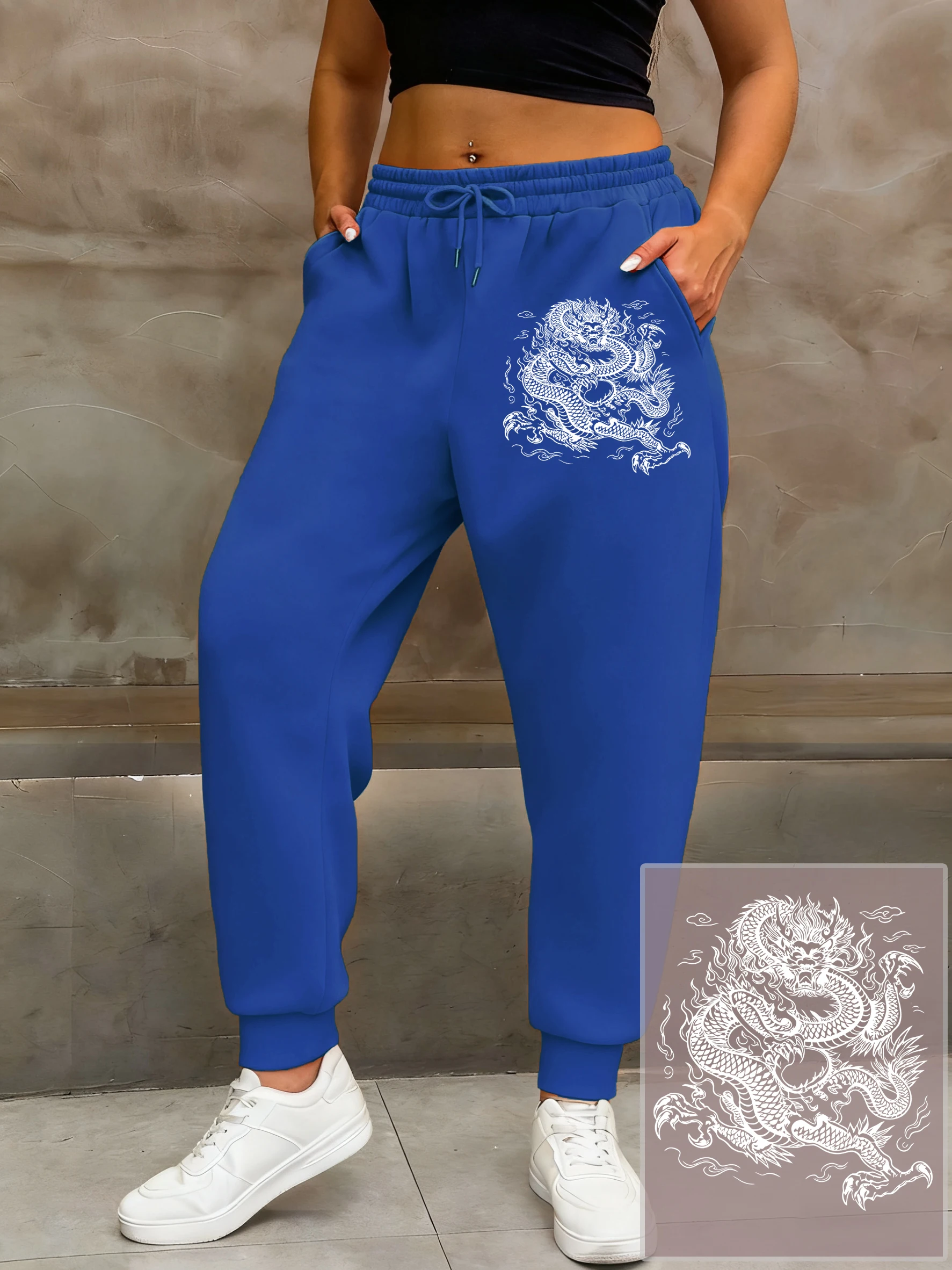 Harajuku Japanese Dragon Print Women'S Sweatpants Casual Autumn Jogging Pants Hip Hop Fleece Pant Oversized Korean Trouser