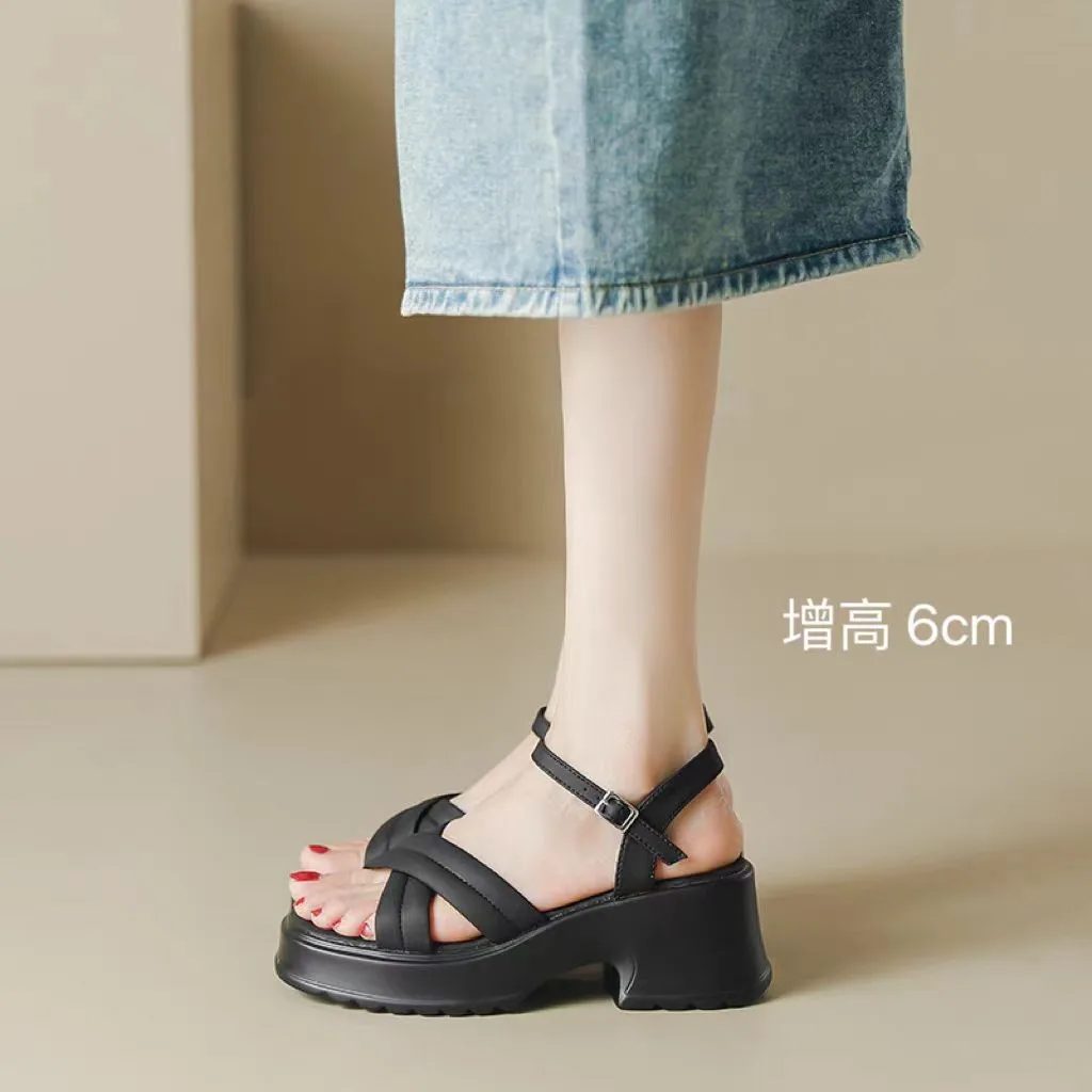 Thick Soled Fashionable Sandals for Women in Summer 2024 Green Ultra Bright White Roman Shoes One Line with Sandals and Slippers