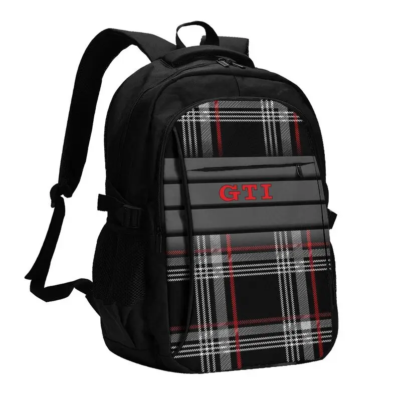 

Custom GTI Tartan Plaid Print Laptop Backpack for School Work Travel Large Capacity Computer Bags with USB Port 18x13.4x8.3 Inch