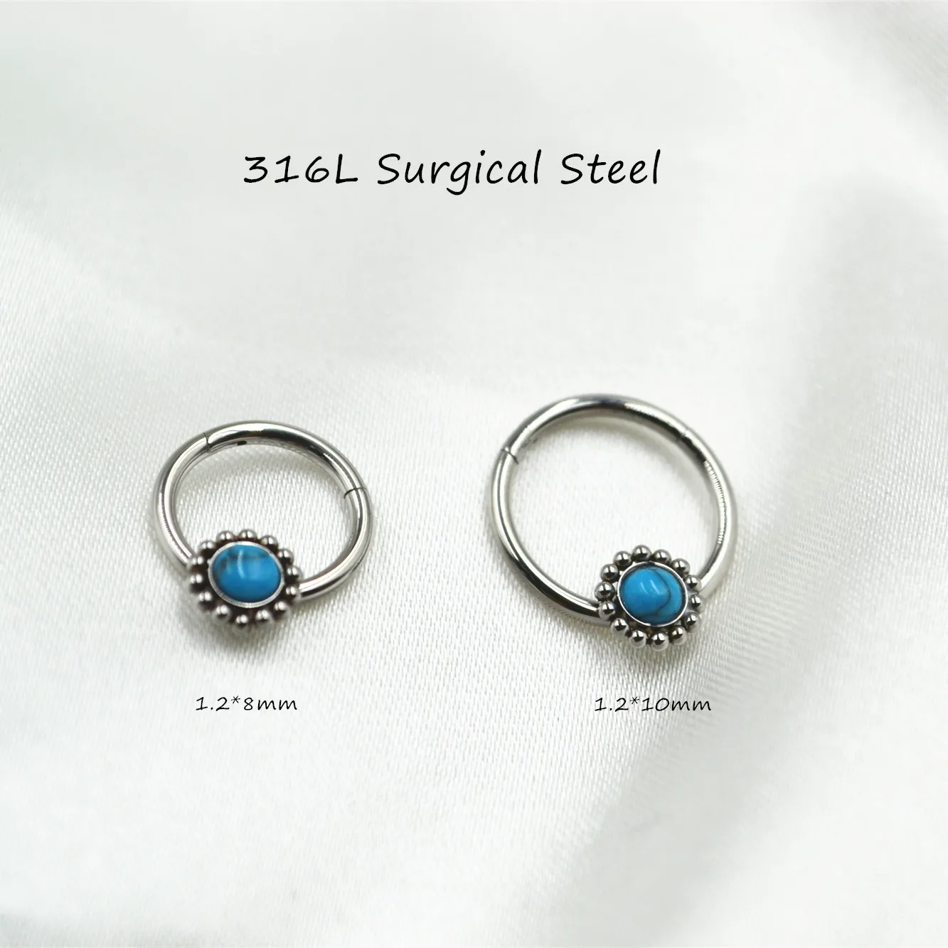 

20pcs 316L Surgical Steel Turquoise Nose Septum Hinged Segment Ring Clicker Ear Cartilage Helix Rook Earring 16G Body Piercing