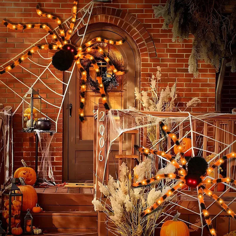 

Halloween decoration glowing plush spider outdoor courtyard party scene arrangement horror prop ornament decorations