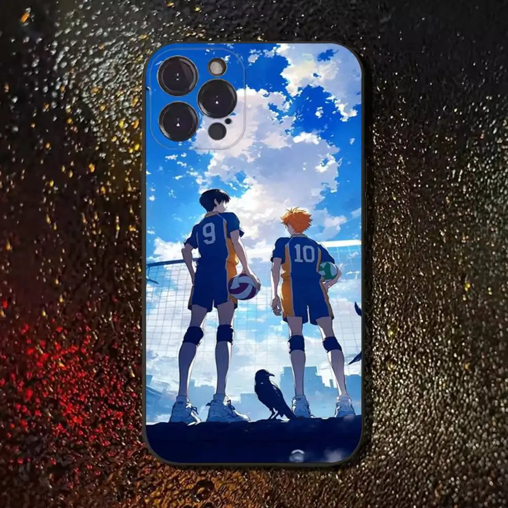 حافظة هاتف أنيمي H-Haikyuu Karasuno لهاتف آيفون 17,16,15,14,13,12,11 Plus,Pro Max,XS,X,XR,SE,Mini,8,7,غطاء أسود من السيليكون الناعم #2