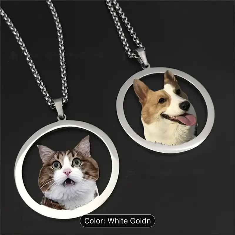 Custom Colorful Pet Portrait Photo Round Necklace Pet Lover Gift Cat Necklace Personalized Dog Nameplate Necklace Memory Gift