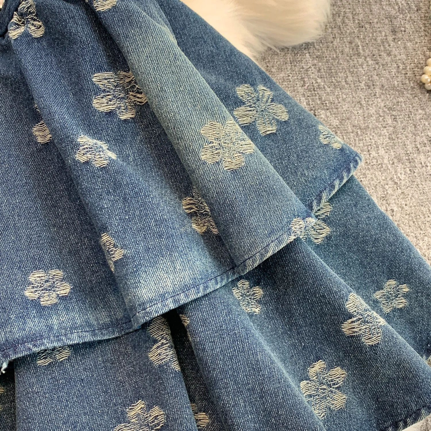 Vestido vaquero a la moda para mujer, vestidos escalonados florales de Jacquard con tirantes finos, vestidos sexis de fiesta en la playa de verano para mujer