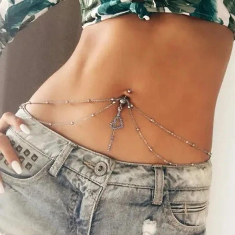 Body Piercing jewelry hot sale belly button ring with waist chain fashion belly ring with belly chain Body jewelry