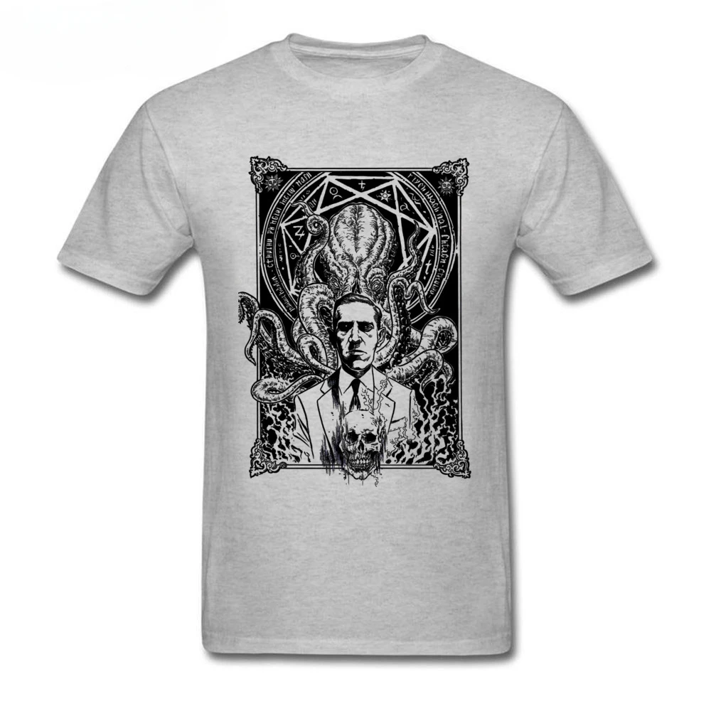 O-Neck Funny Short Sleeve Cotton Men's T Shirt Normal Tee Shirts Lovecraft Call Of Cthulhu Tops Vintage Grey Clothes Wholesale