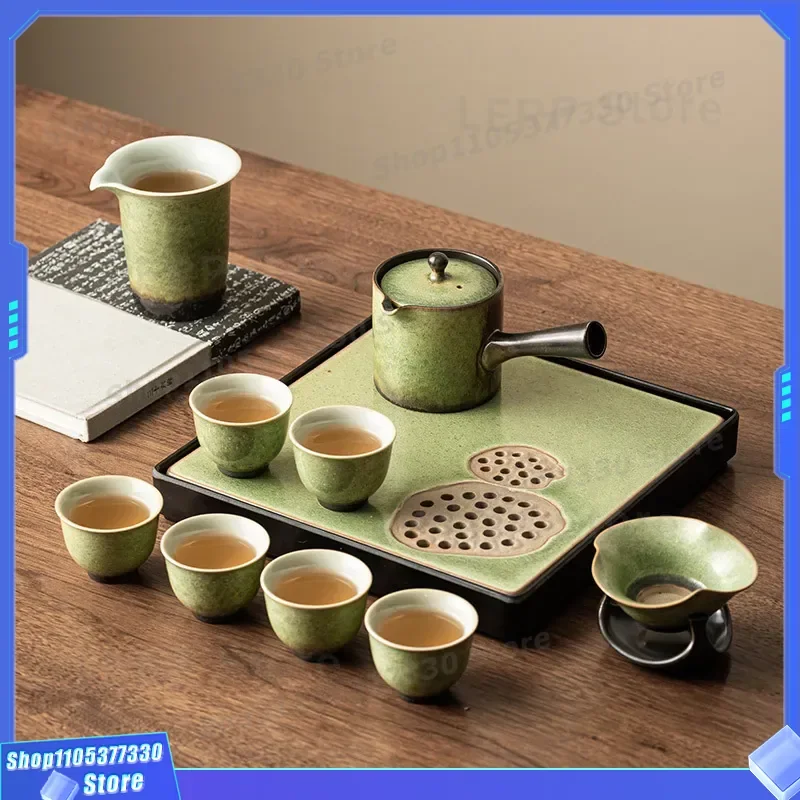 2025 New Chinese Style Ceramic Kung Fu Tea Set Simple Side Handle Pot Teacup Household Kiln Transformation Gift Box Simple