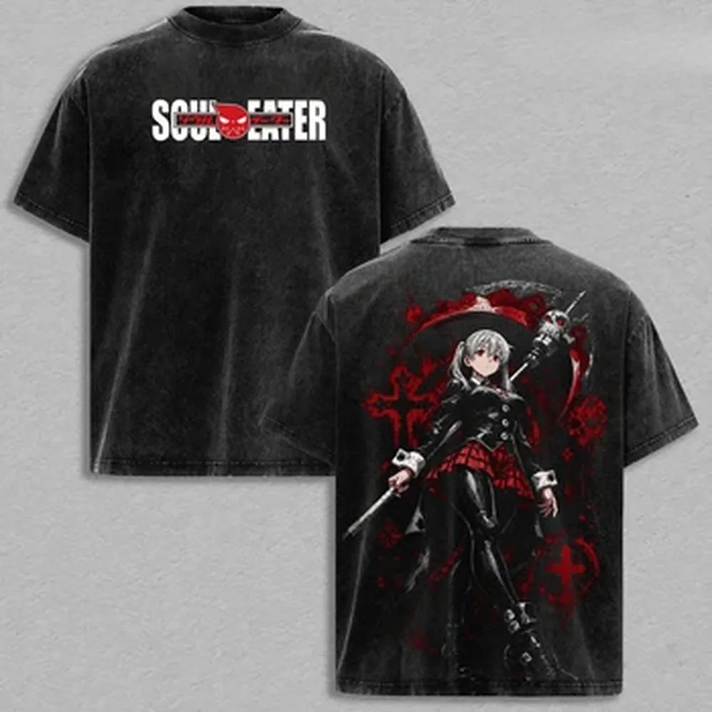 Anime Soul Eater MAKA ALBARN T-shirt Vintage Washed T Shirt Men Women Clothing Summer Cotton Clothes Casual Oversized Tees Top