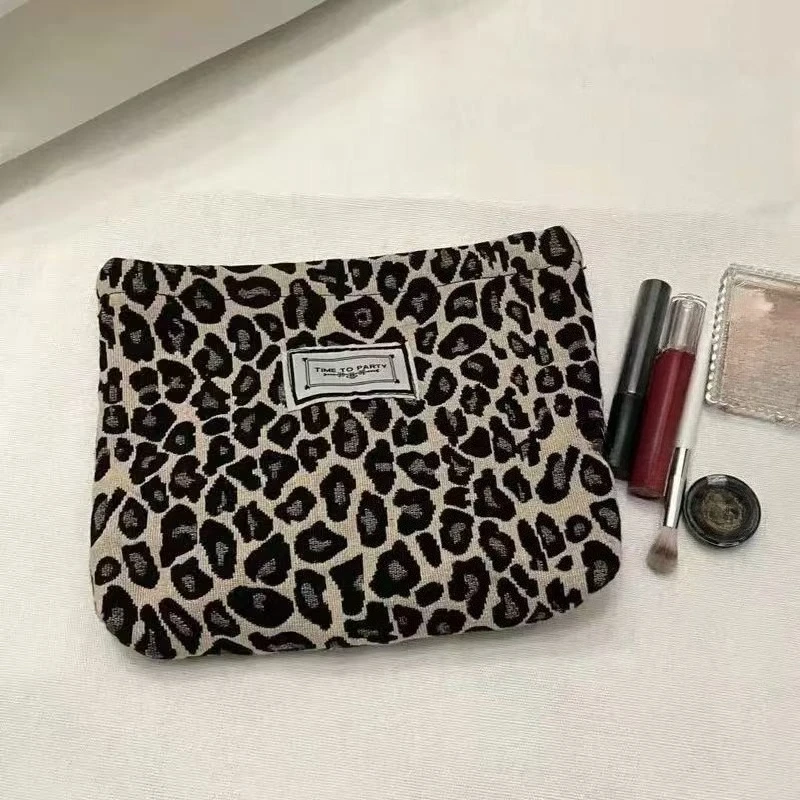 BWENH Neceser de lona estampado leopardo, grande, con cremallera, para viaje