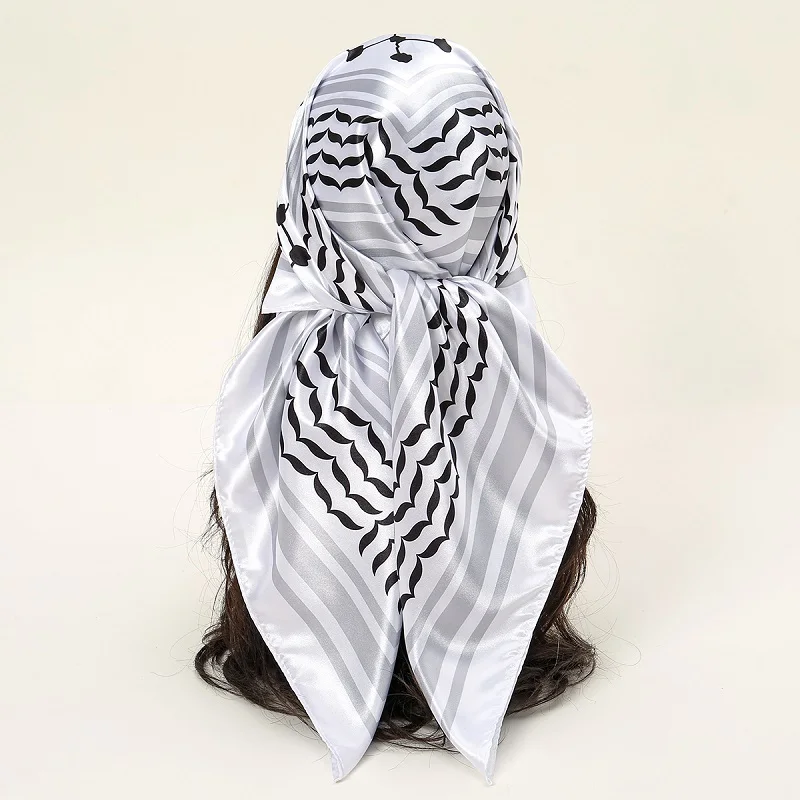 Newest Arabic Satin Silk Square Scarf Printed Muslim Women Hijab Headscarf Ladies Elegant Casual Headband Hair Scarf