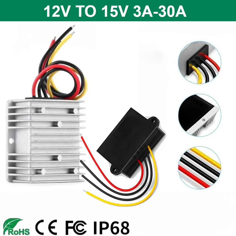 DC Converter Boost 12V to 15V 3A-30A 450W Step-up 9V-13V to 15V Voltage Regulator Waterproof Power Adapter Transformer Module