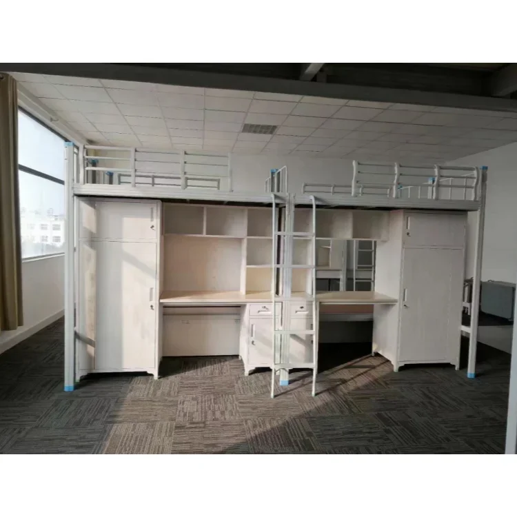 

Classic Students Apartment Staff Dormitory Home Child theme Iron Beds with Study Table Storage Cupboard Bunk Bed