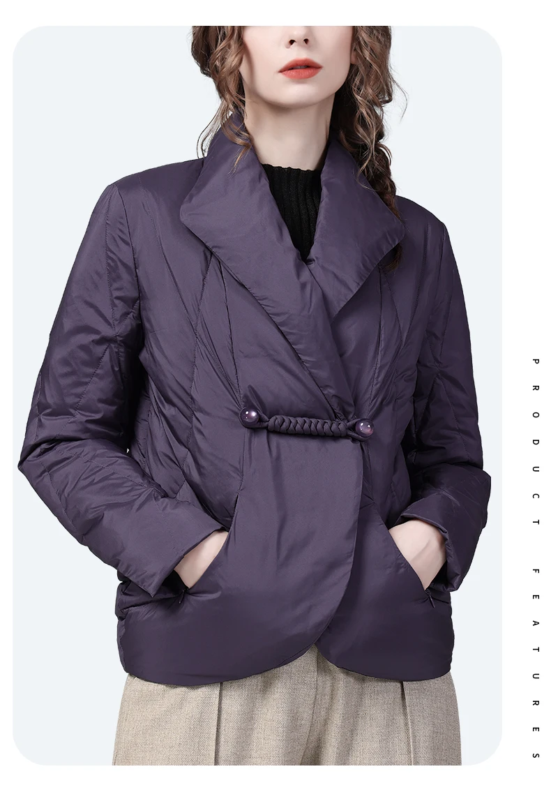 Vintage Original Design Smoky Purple Women Winter Down Jacket Loose Plus Size Warm Thicken White Duck Down Short Puffer Coat