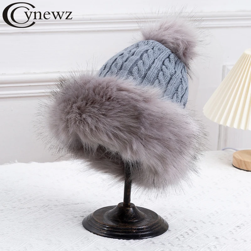 Women's Winter Hat Thicken Warm Windproof Snowproof Female Knitted Peaked Caps With Ball Ladies Outdoor Beanies Skullies