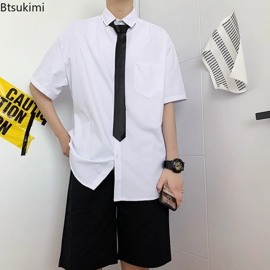 Verão casual moda camisas brancas para homens estilo coreano solto manga curta camisetas clássico diário estudante uniforme workwear masculino