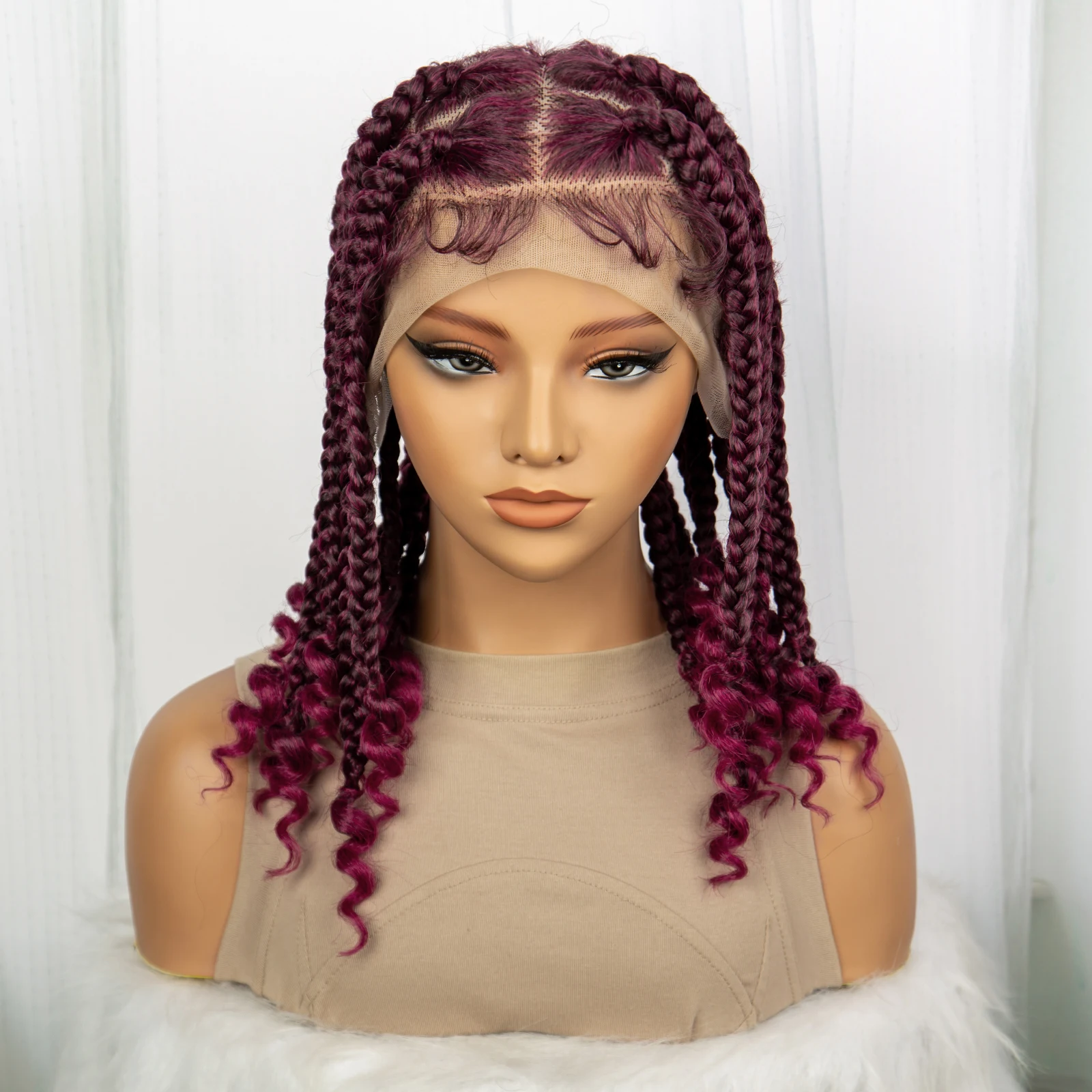 Synthetic Box Braided Wigs for Black Women Full Lace Braided Wigs with Baby Hair Short Knotless Wigs 10 Inch Burgundy Wigs