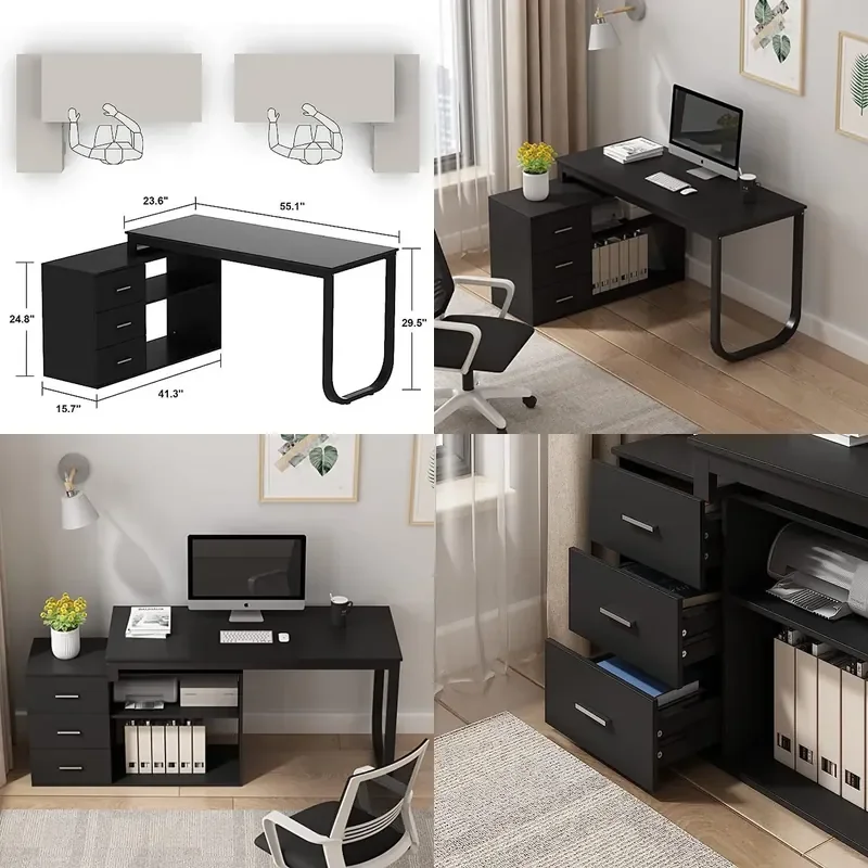 L Shaped Corner Desk with Storage Cabinet Simple Home Office Computer Table for Study Room Student Writing Workstation