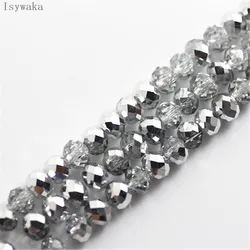 Isywaka Half Silver Color 6*8mm 65pcs Rondelle  Austria faceted Crystal Glass Bead Loose Spacer Round Bead for Jewelry Making