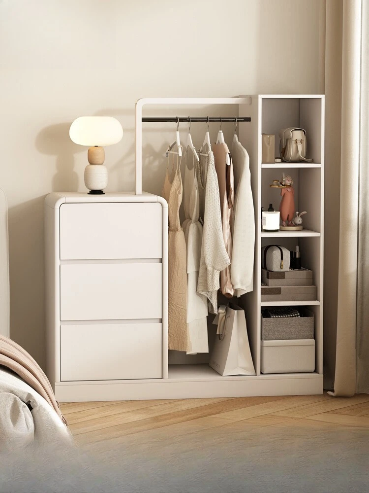 

Bedroom wall locker bedside storage cabinet hanging clothes integrated multi-functional small apartment cream style
