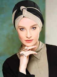Silver Muslim Inner Hijabs Women Hijab Islamic Muslim Hijab Instant Turban Splicing Style