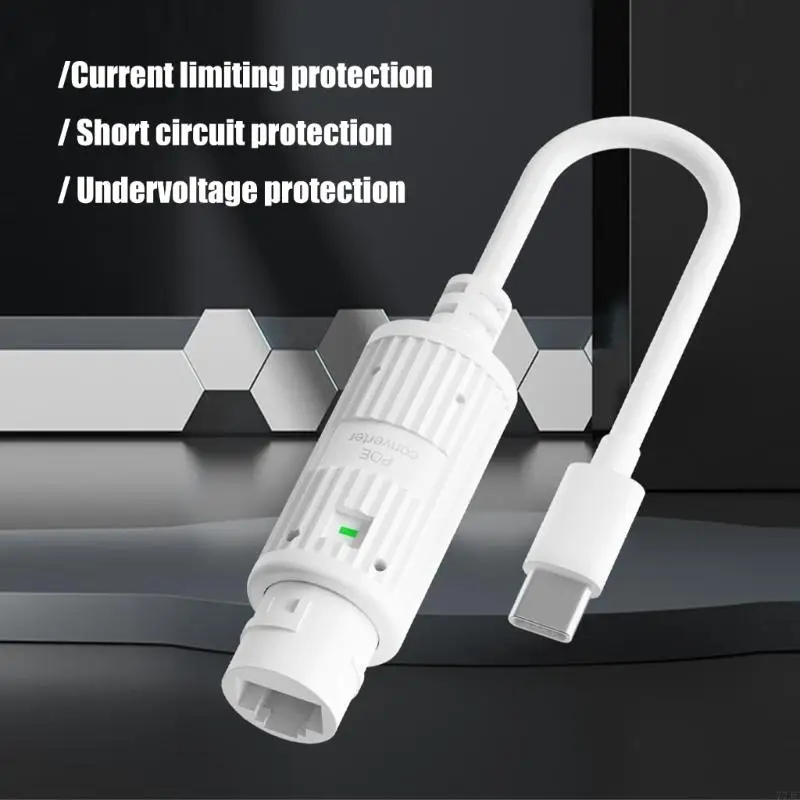 POE to Type C Adapter 48V to 5V 2.4A Type C Output High Efficiency ABS Protective Casing Over Current Protections 77JC