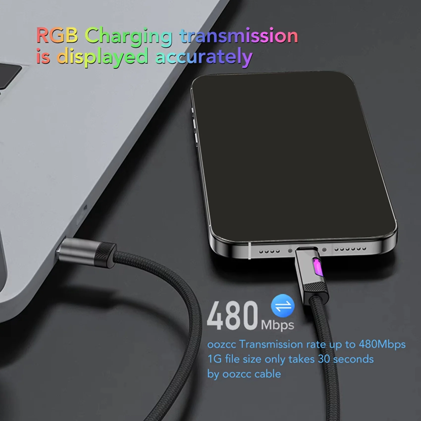 2X RGB Fast Charging Cable 2M 120W 6A USB To Type-C Charge Cable With RGB Ambient Light USB To Type-C