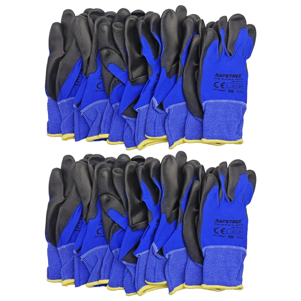 SAFETREE 1/12pairs EN3884131X Nylon PU dipped Safety Glove Light Weight Hand Gloves Coating Gloves for Work