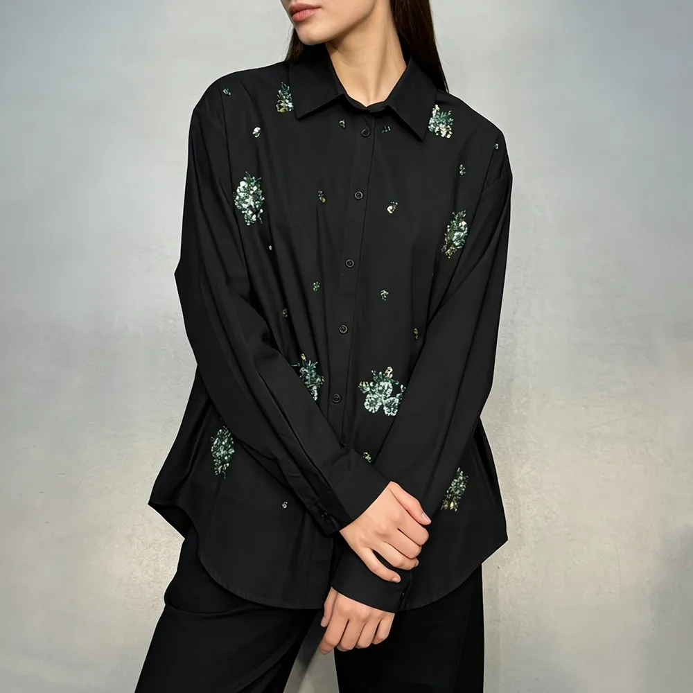 Chemise de luxe à strass pour femmes, chemisiers amples à manches longues et revers, chemises de bureau Chic et élégantes, Streetwear, printemps-automne, 2026