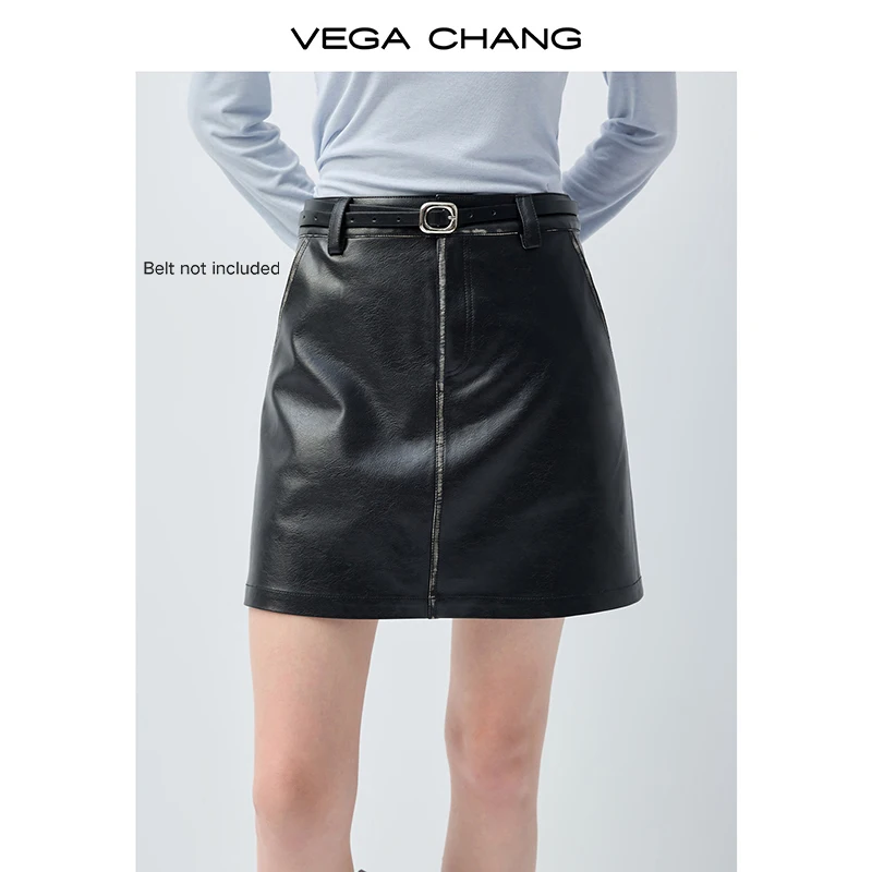 

Новая женская юбка Vega Chang для весны и осени, юбка А-силуэта из искусственной кожи в винтажном стиле [ремень в комплект не входит]