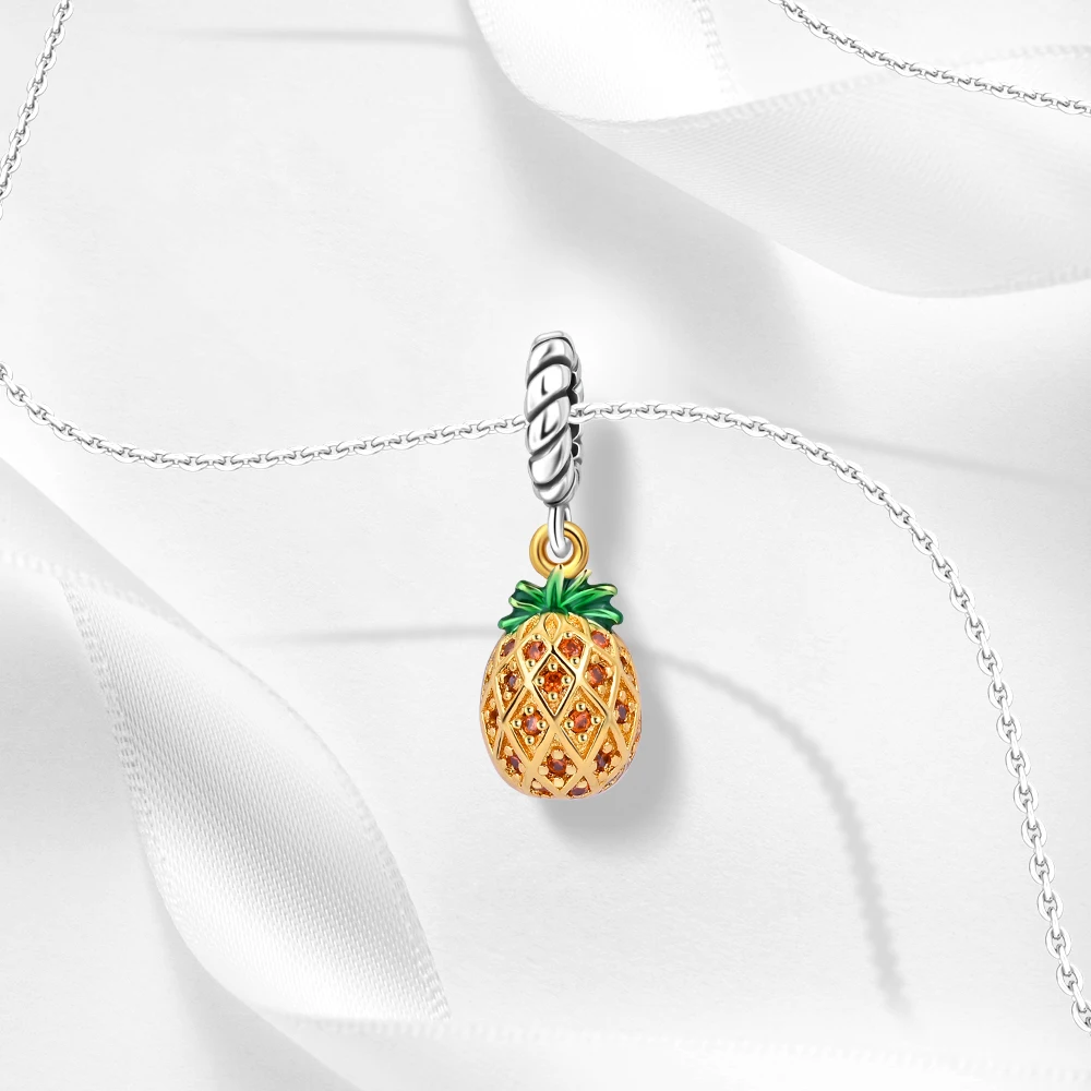 

Подвеска-шарм из стерлингового серебра 925 пробы с желтыми кристаллами в виде ананаса, ретро-бусина, подходит для оригинальных браслетов и ожерелий, женские украшения, подарки для создания украшений