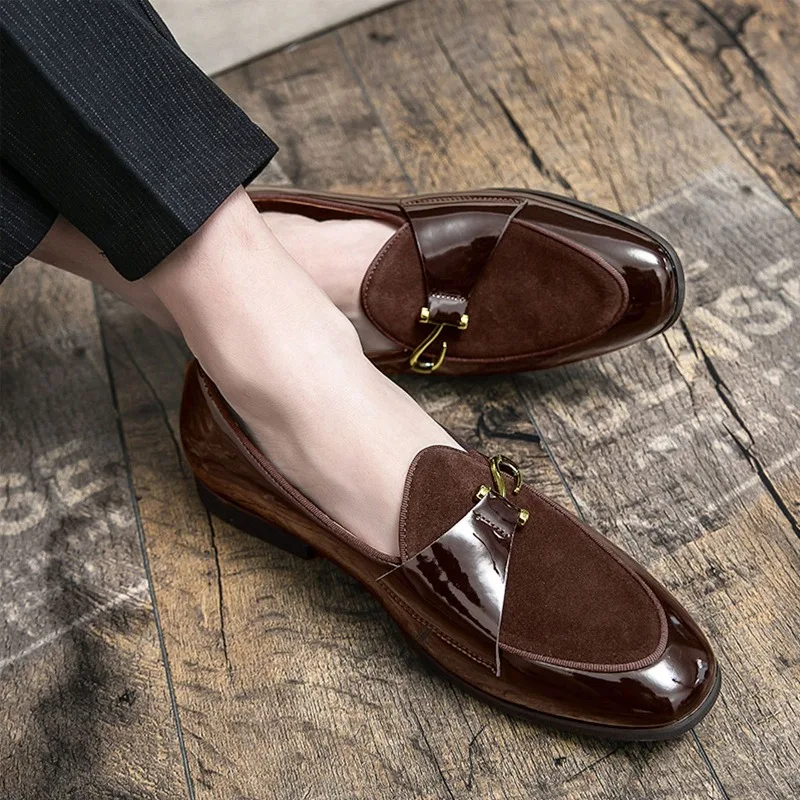 

Men's Casual Top Layer Leather Shoes Buckle Personality Loafers Work Casual Business Style Classic Black and Brown Leather Shoes