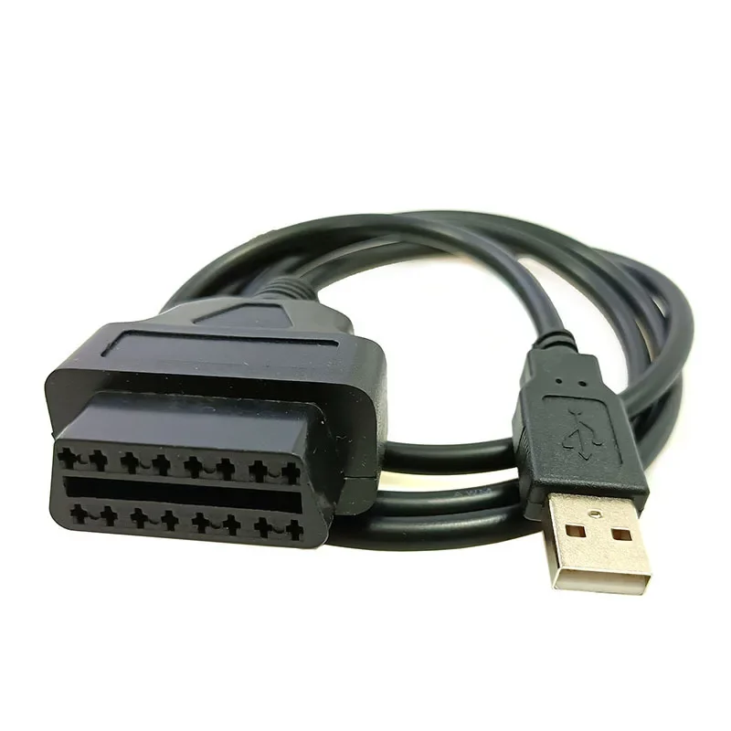 Cable de conexión OBD2 hembra a USB para coche, conector adaptador USB para GPS, Cable de extensión de alimentación HUD, 1 M, Cable OBD de 16 Pines,