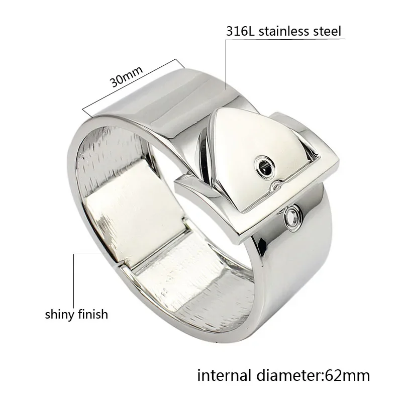 Women Silver Color Buckle Bangle Bracelet Shiny Polished Plain European Stylish Bracelet Femme Bijoux Brazaletes Pulseras Mujer