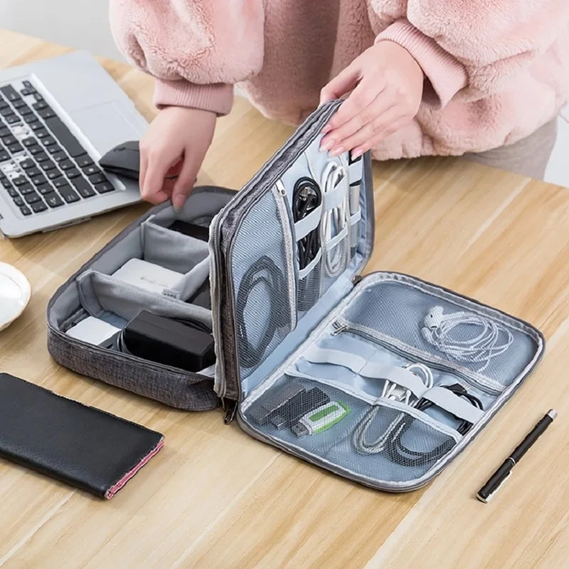 حقيبة تخزين الكابلات مقاوم للماء منظم إلكتروني رقمي محمول USB كابل نقل بيانات شاحن التوصيل حقيبة التخزين منظم كابلات السفر